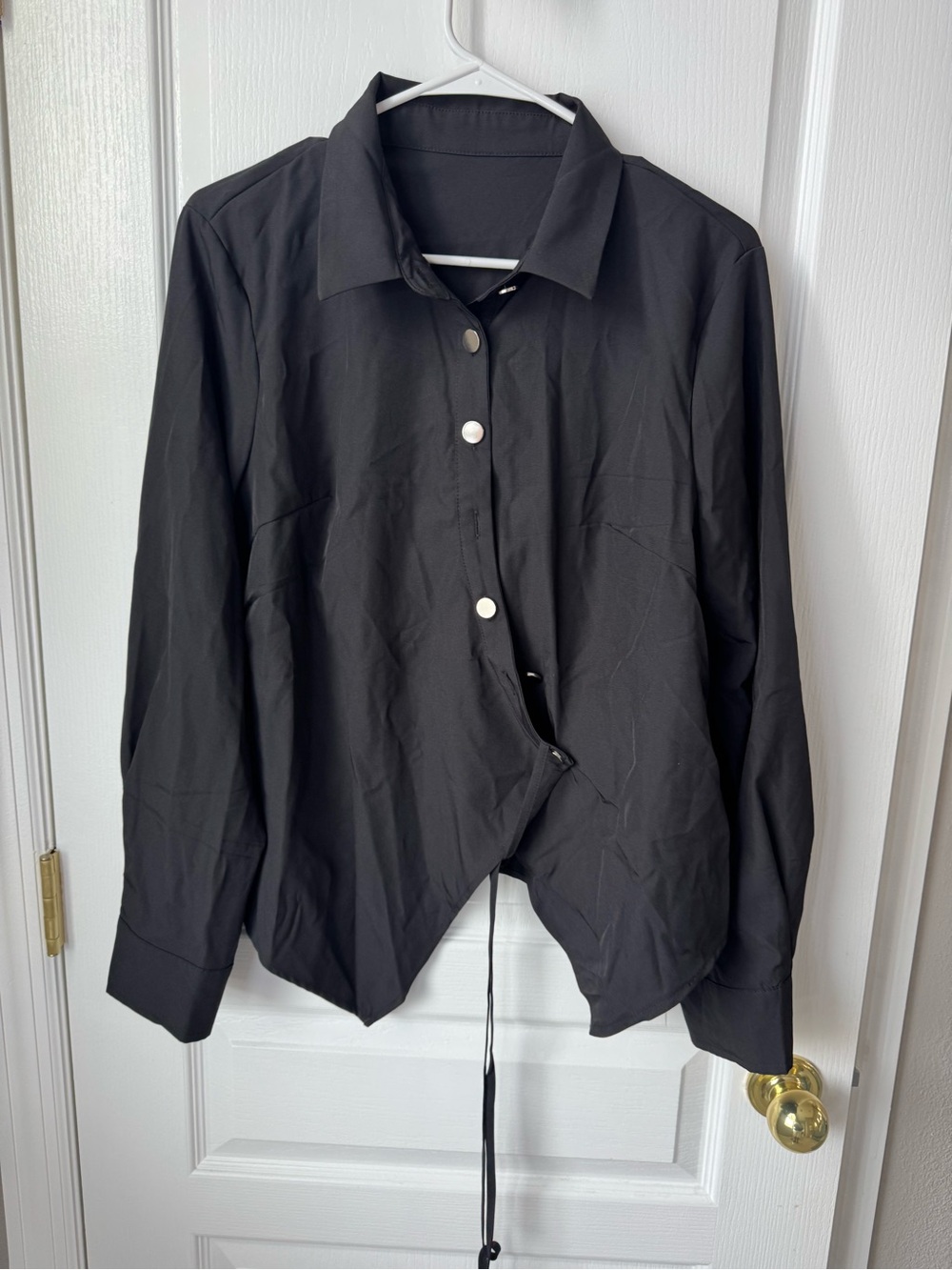 Women Black Button-Front Shirt with Drawstring Hem